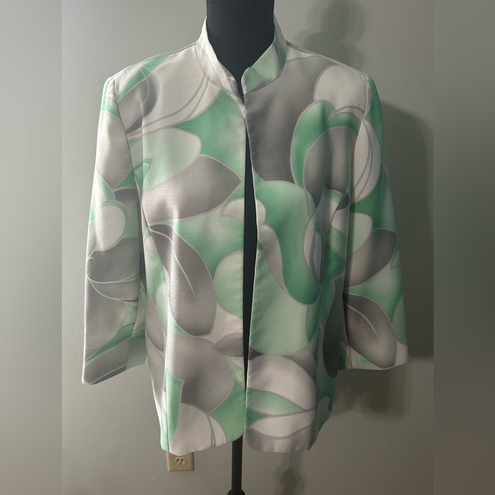 Alfred Dunner | Mint, Grey, White open blazer SZ 12